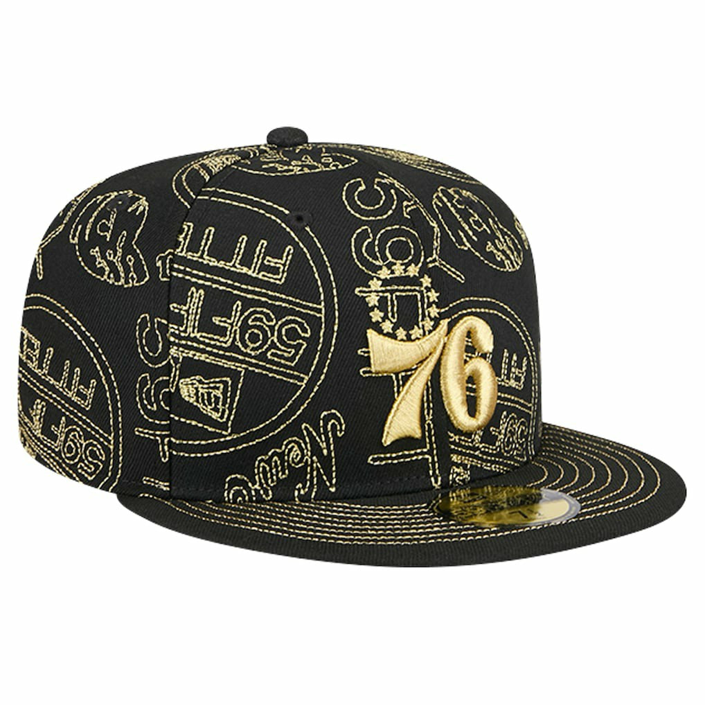 Philadelphia 76ers 59FIFTY Day Allover Print Stencil Fitted Hat Black | New Era US