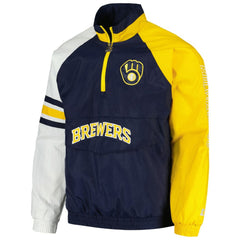 Milwaukee Brewers Starter Elite Raglan Half-Zip Jacket - Navy/Gold - MLB Sale