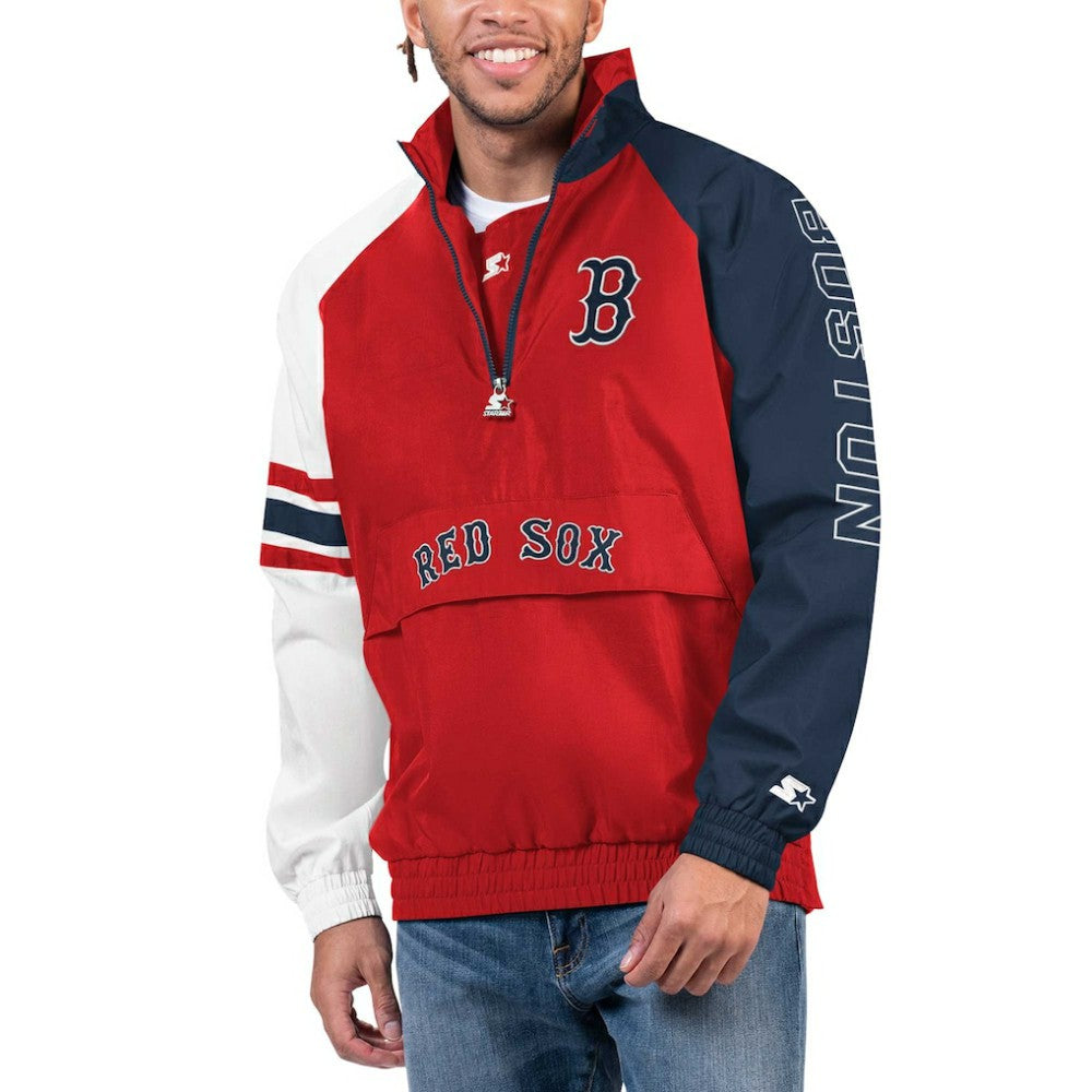 Boston Red Sox Starter Elite Raglan Half-Zip Jacket - Red/Navy - MLB Lifestyle
