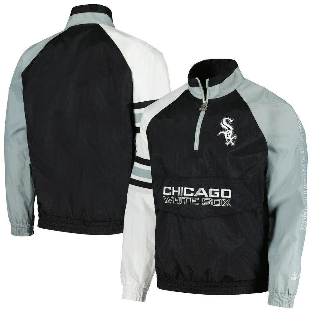 Chicago White Sox Starter Elite Raglan Half-Zip Jacket - Black/White - MLB on Sale
