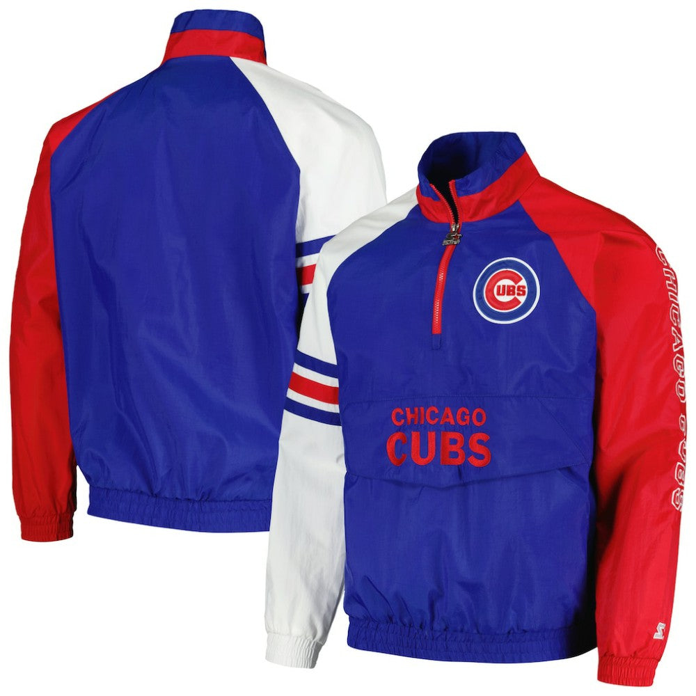 Chicago Cubs Starter Elite Raglan Half-Zip Jacket - Royal/Red - MLB Sale