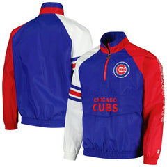 Chicago Cubs Starter Elite Raglan Half-Zip Jacket - Royal/Red - MLB Sale