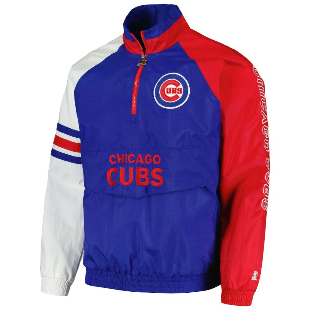 Chicago Cubs Starter Elite Raglan Half-Zip Jacket - Royal/Red - MLB Sale
