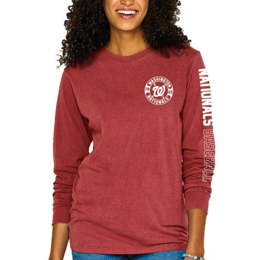 Washington Nationals Soft as a Grape Women's Pigment-Dyed Long Sleeve T-Shirt - Red - MLB Lifestyle