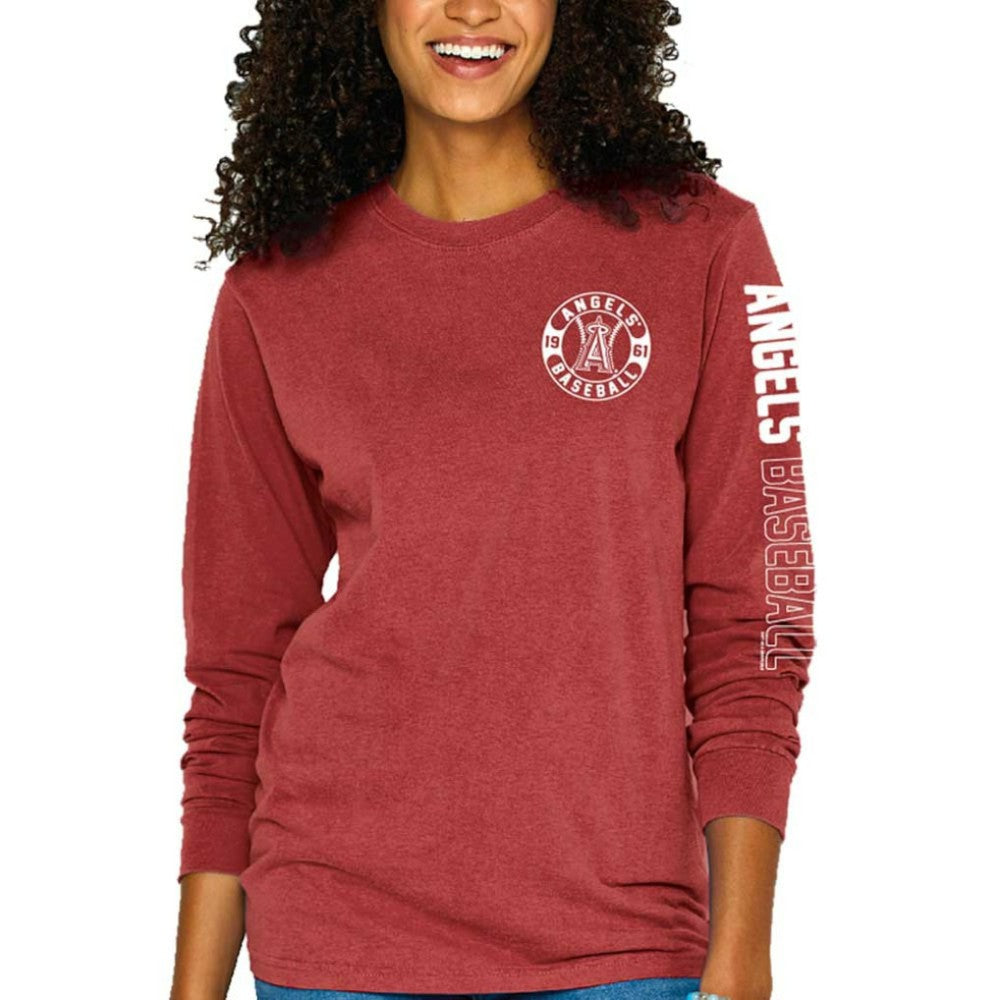 Los Angeles Angels Soft as a Grape Women's Pigment-Dyed Long Sleeve T-Shirt - Red - MLB Discount