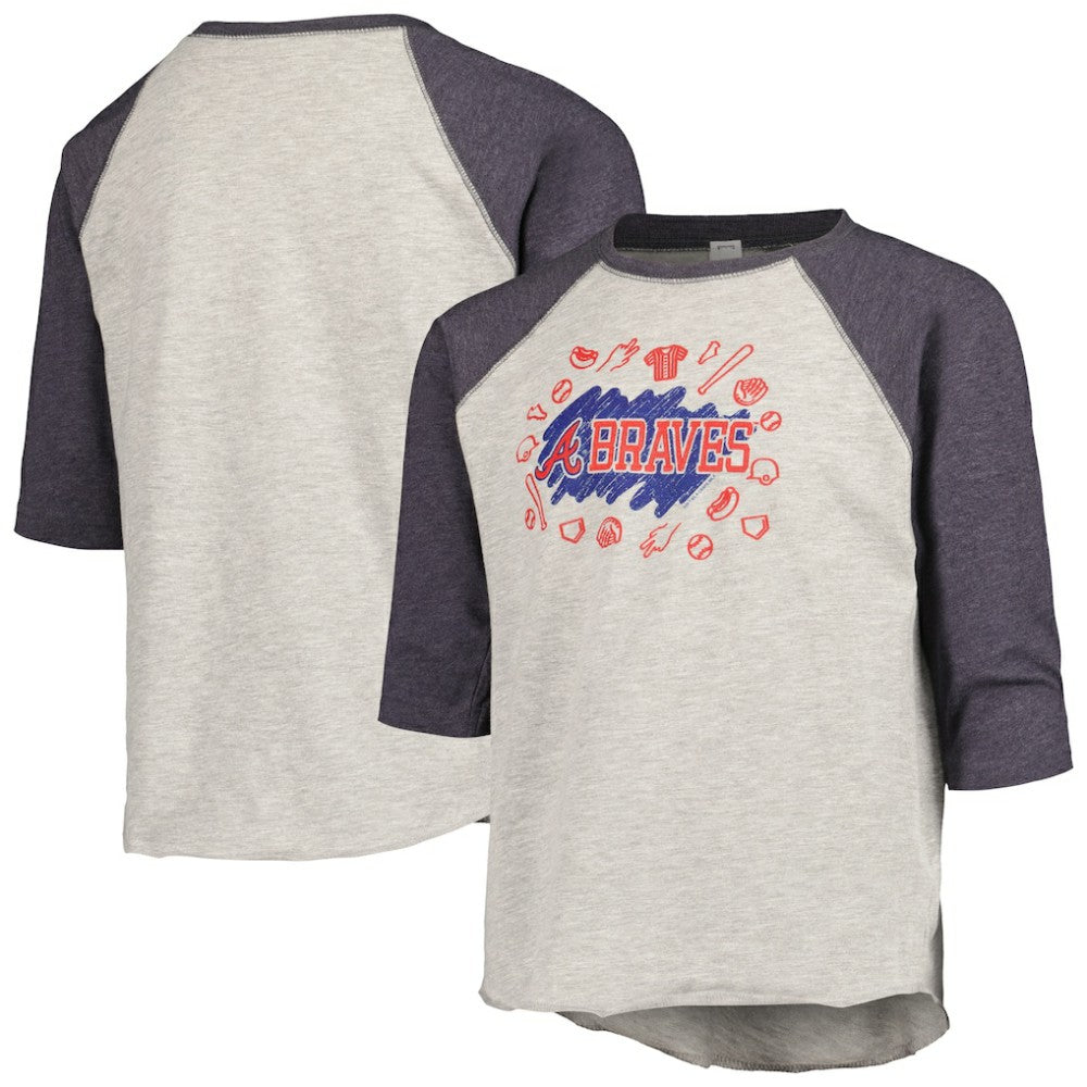 Atlanta Braves Soft as a Grape Youth Raglan 3/4 Sleeve T-Shirt - Heather Gray - MLB Discount