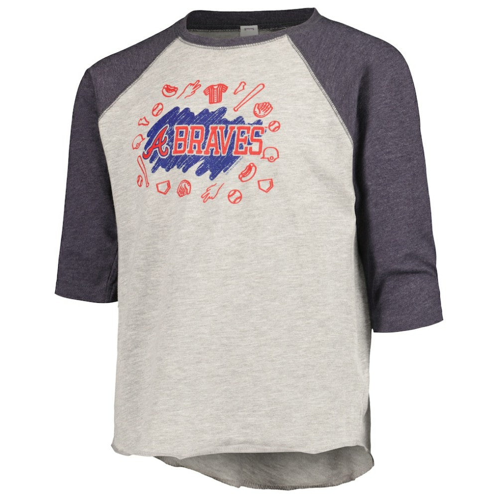 Atlanta Braves Soft as a Grape Youth Raglan 3/4 Sleeve T-Shirt - Heather Gray - MLB Discount