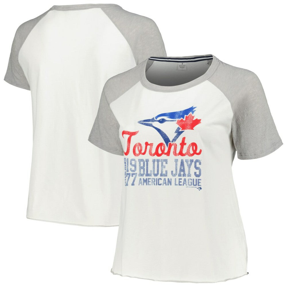 Toronto Blue Jays Soft as a Grape Women's Plus Size Baseball Raglan T-Shirt - White - MLB Lifestyle