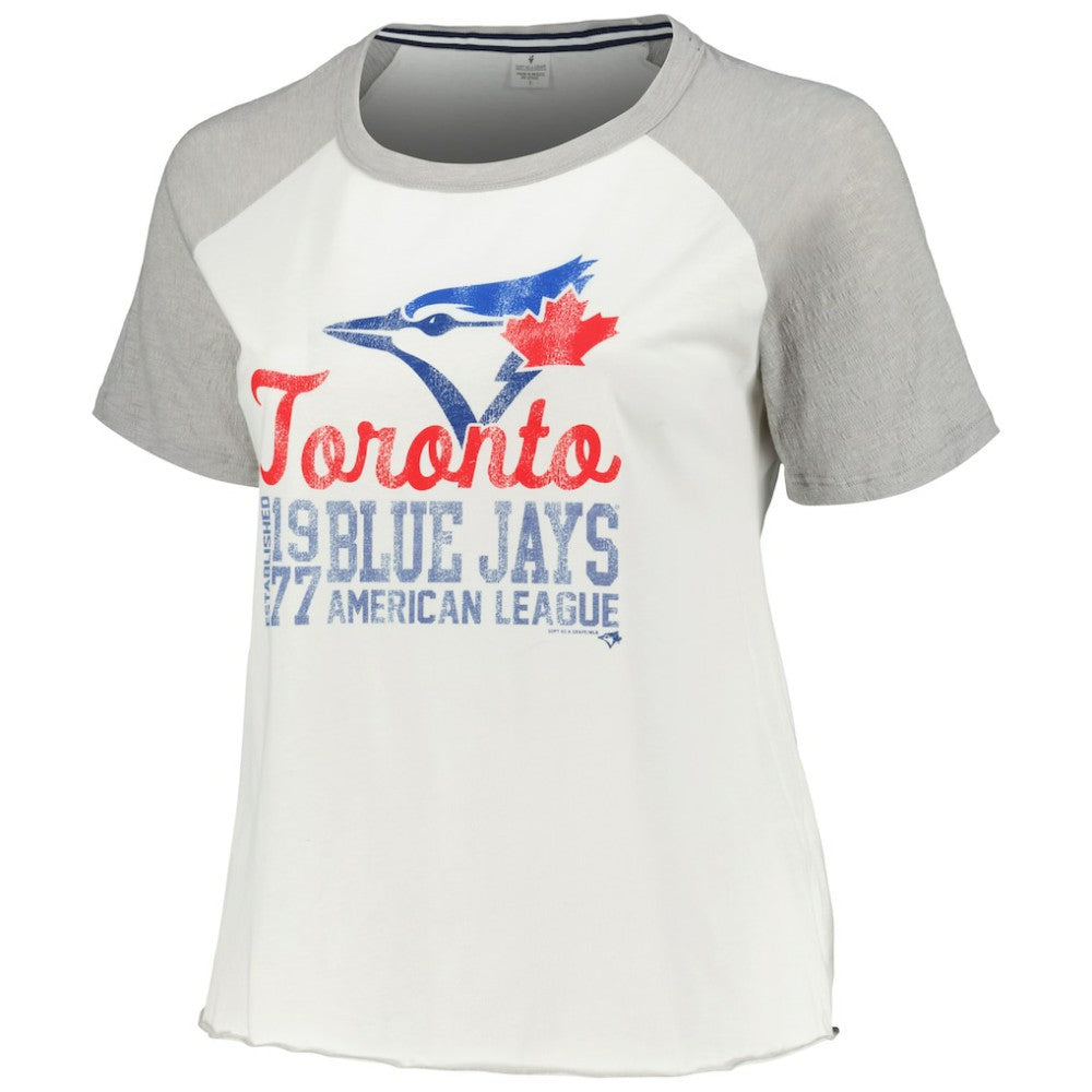 Toronto Blue Jays Soft as a Grape Women's Plus Size Baseball Raglan T-Shirt - White - MLB Lifestyle