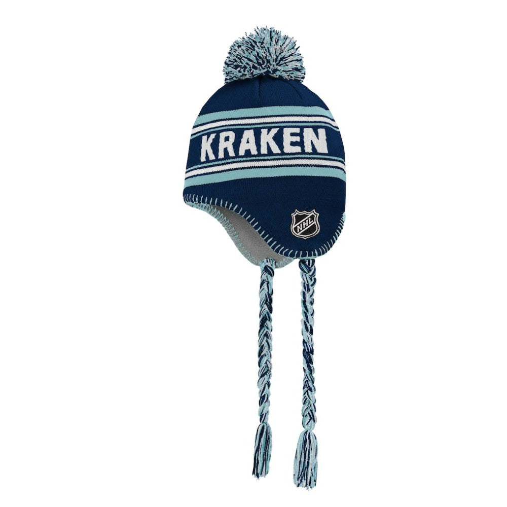 Seattle Kraken Youth Jacquard Tassel Knit Hat with Pom - Deep Sea Blue - NHL 200969840