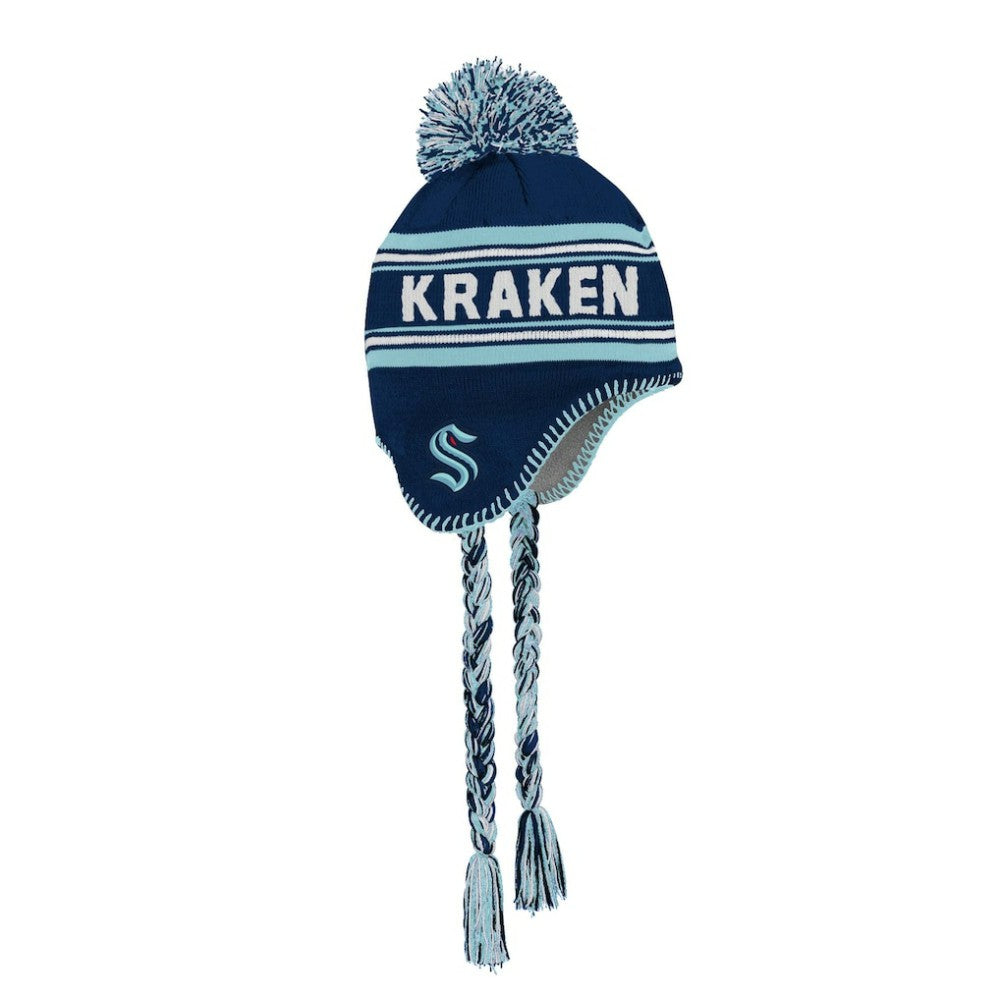 Seattle Kraken Youth Jacquard Tassel Knit Hat with Pom - Deep Sea Blue - NHL 200969840
