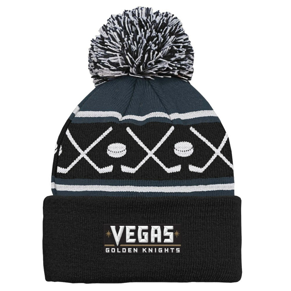 Vegas Golden Knights Preschool Faceoff Cuffed Knit Hat with Pom - Black - NHL 200969850