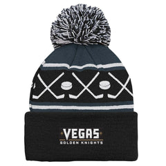 Vegas Golden Knights Preschool Faceoff Cuffed Knit Hat with Pom - Black - NHL 200969850