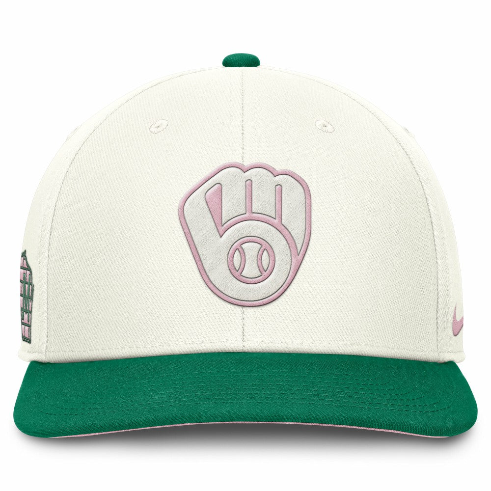 Milwaukee Brewers Nike Sail Pro Performance Snapback Hat - Cream/Green - Nike on Sale