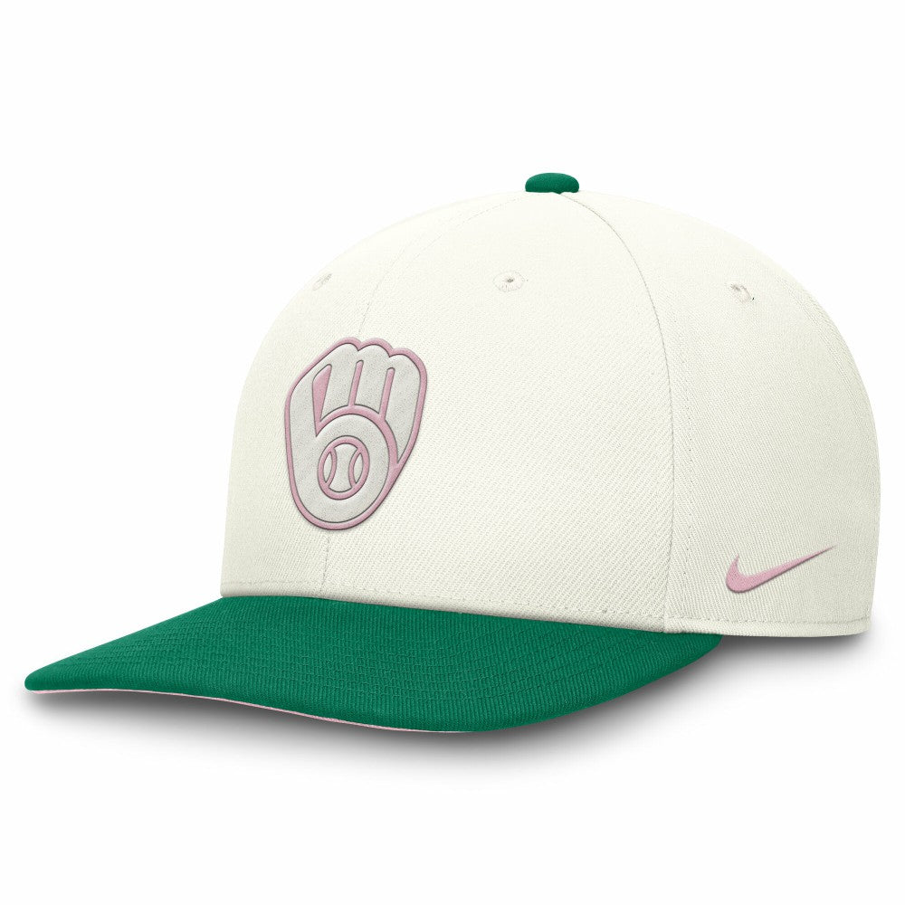 Milwaukee Brewers Nike Sail Pro Performance Snapback Hat - Cream/Green - Nike on Sale