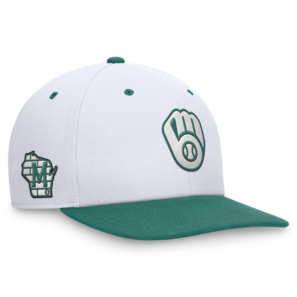 Milwaukee Brewers Nike Bicoastal Two-Tone Pro Performance Snapback Hat - White/Green - Nike on Sale