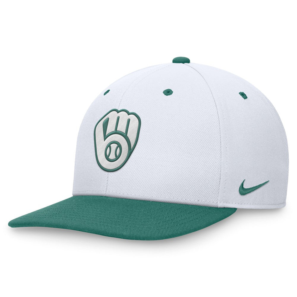 Milwaukee Brewers Nike Bicoastal Two-Tone Pro Performance Snapback Hat - White/Green - Nike on Sale