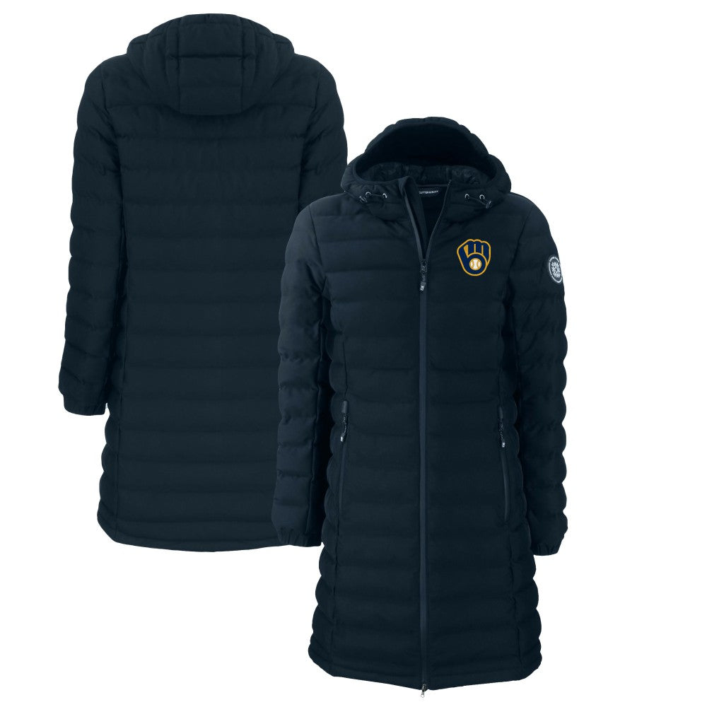 Milwaukee Brewers Cutter & Buck Women's Mission Ridge Repreve Eco Insulated Full-Zip Long Puffer Jacket - Navy - MLB Sale
