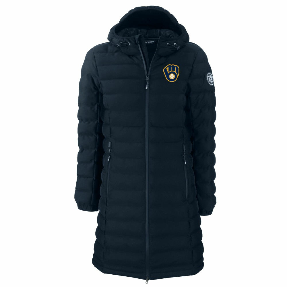 Milwaukee Brewers Cutter & Buck Women's Mission Ridge Repreve Eco Insulated Full-Zip Long Puffer Jacket - Navy - MLB Sale
