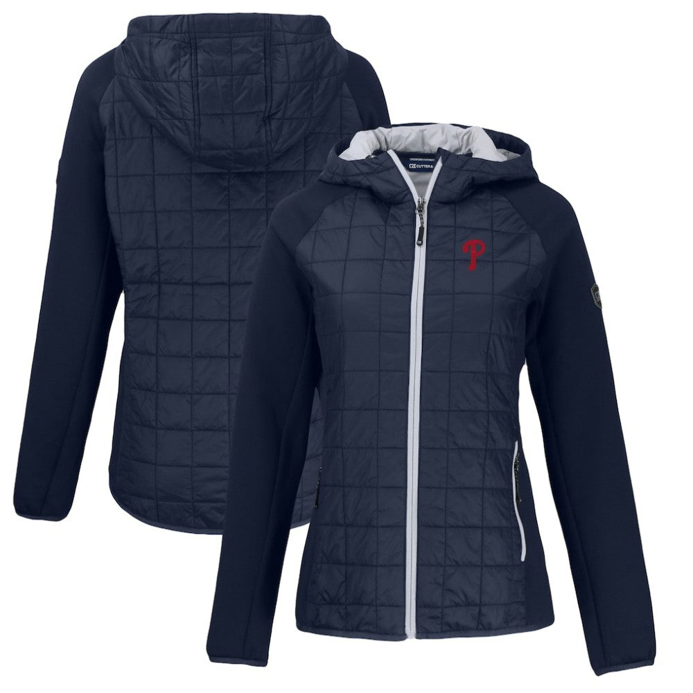 Philadelphia Phillies Cutter & Buck Women's Rainier Primaloft Eco Full-Zip Hybrid Jacket - Navy - MLB Sale