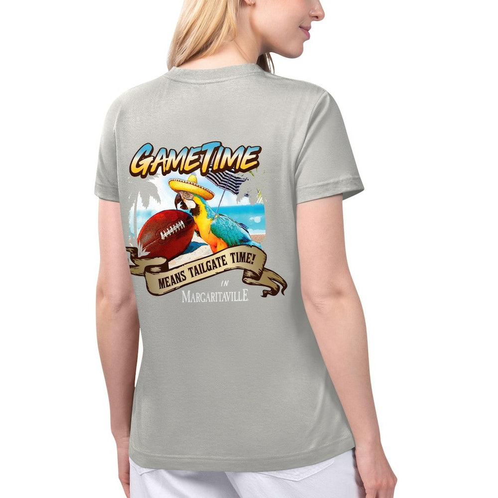 Las Vegas Raiders Margaritaville Women's Game Time V-Neck T-Shirt Gray
