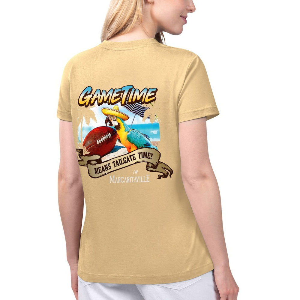 New Orleans Saints Margaritaville Women's Game Time V-Neck T-Shirt Gold