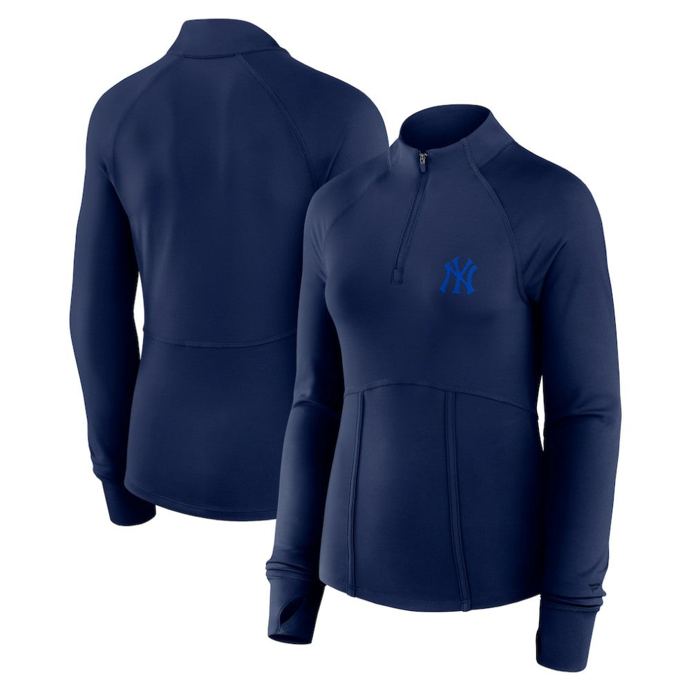 New York Yankees Fanatics Women's Elements Raglan Tri-Blend Quarter-Zip Top - Navy - Fanatics Lifestyle