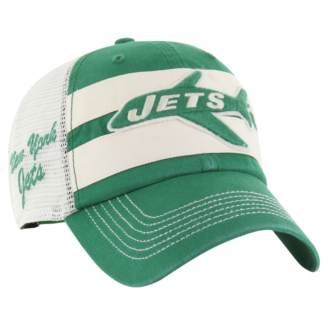 47 brand New York Jets '47 Throwback Clubhouse Boon Clean-Up Trucker Adjustable Hat Kelly Green