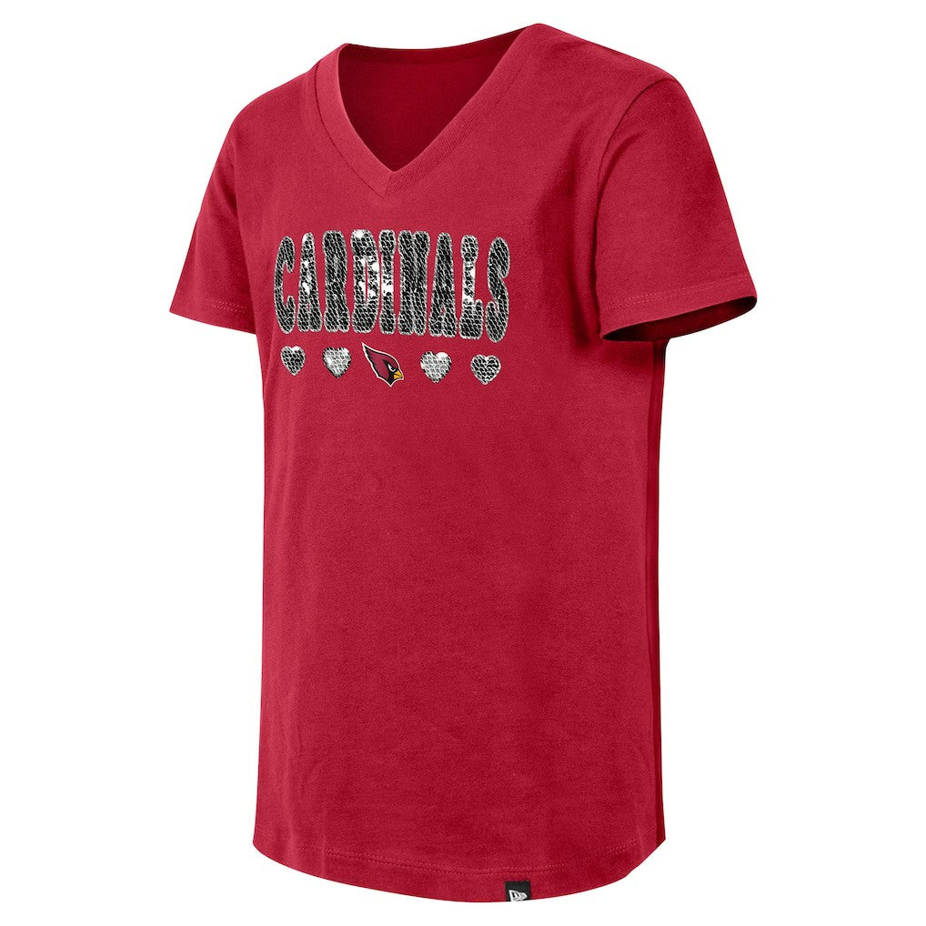 Arizona Cardinals New Era Girls Youth Flip Sequin V-Neck T-Shirt Cardinal