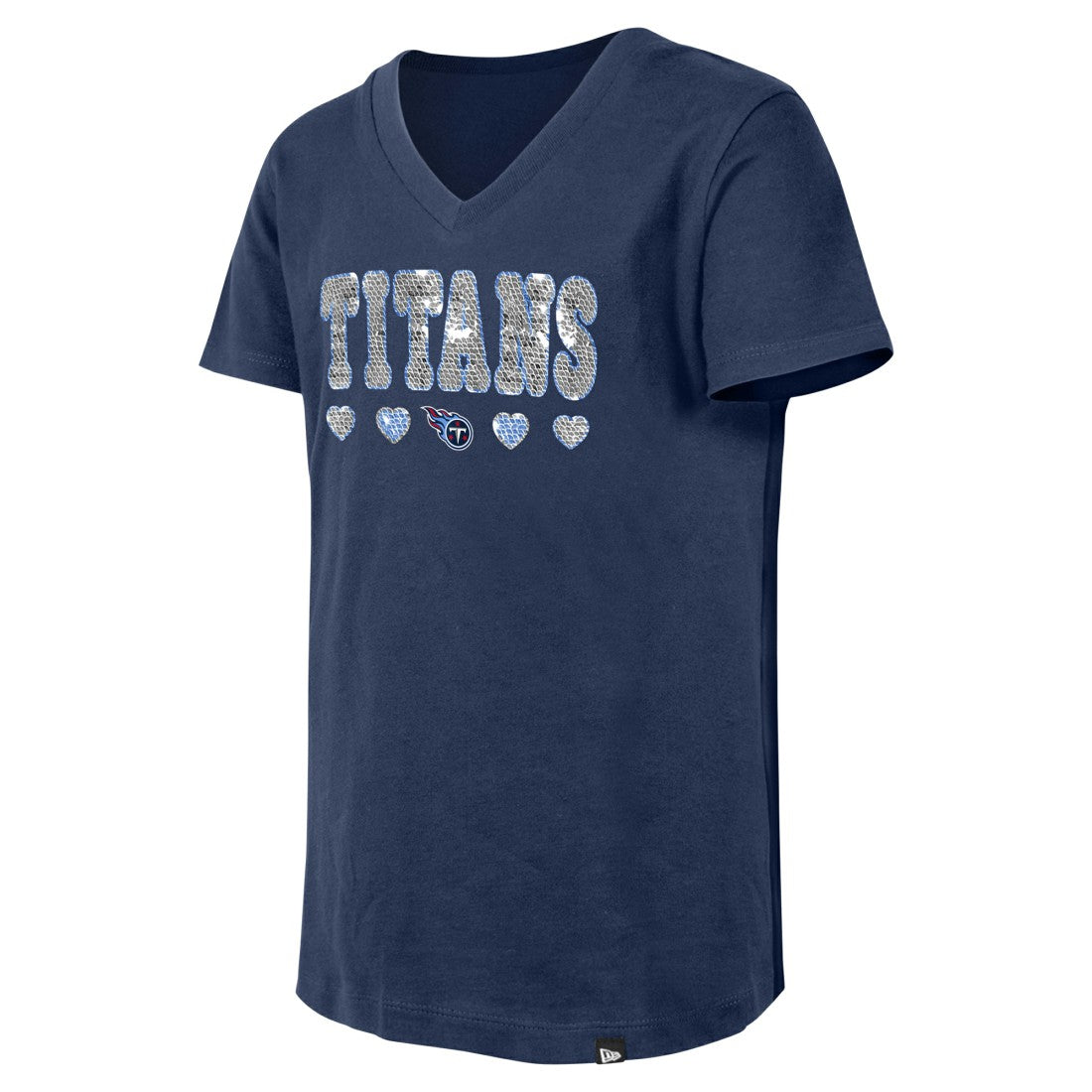 Tennessee Titans New Era Girls Youth Flip Sequin V-Neck T-Shirt Navy