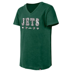 New York Jets New Era Girls Youth Flip Sequin V-Neck T-Shirt Green