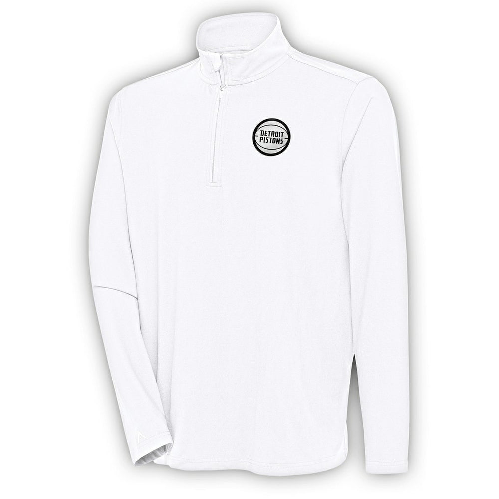 Detroit Pistons Antigua Metallic Logo Hunk Quarter-Zip Pullover White