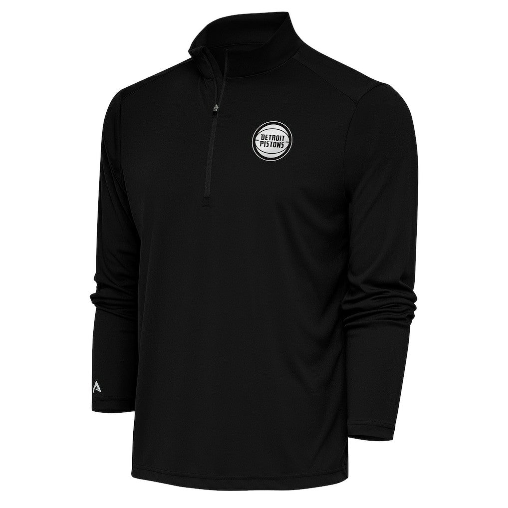Detroit Pistons Antigua Metallic Logo Tribute Quarter-Zip Pullover Black