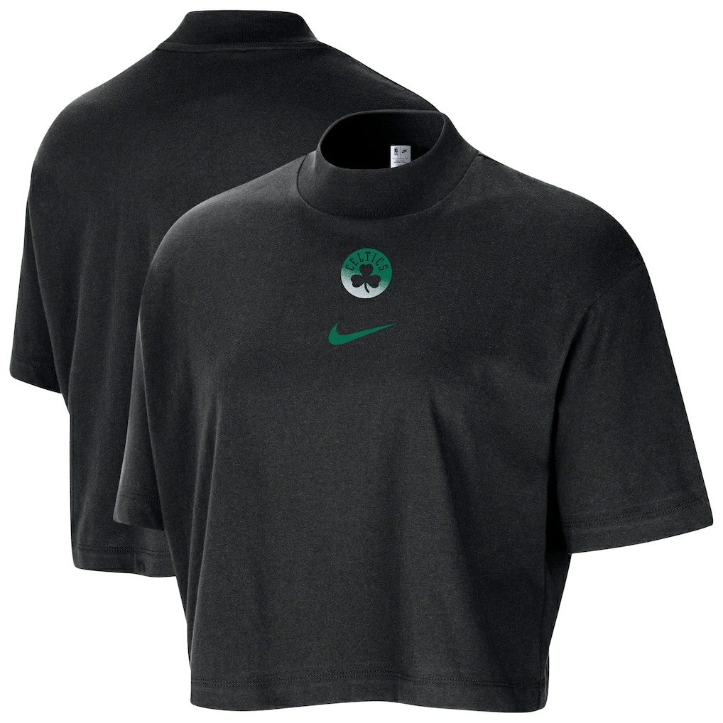 Boston Celtics Women's Courtside Mock Neck Loose Fit Cropped T-Shirt Black | Nike Lifestyle