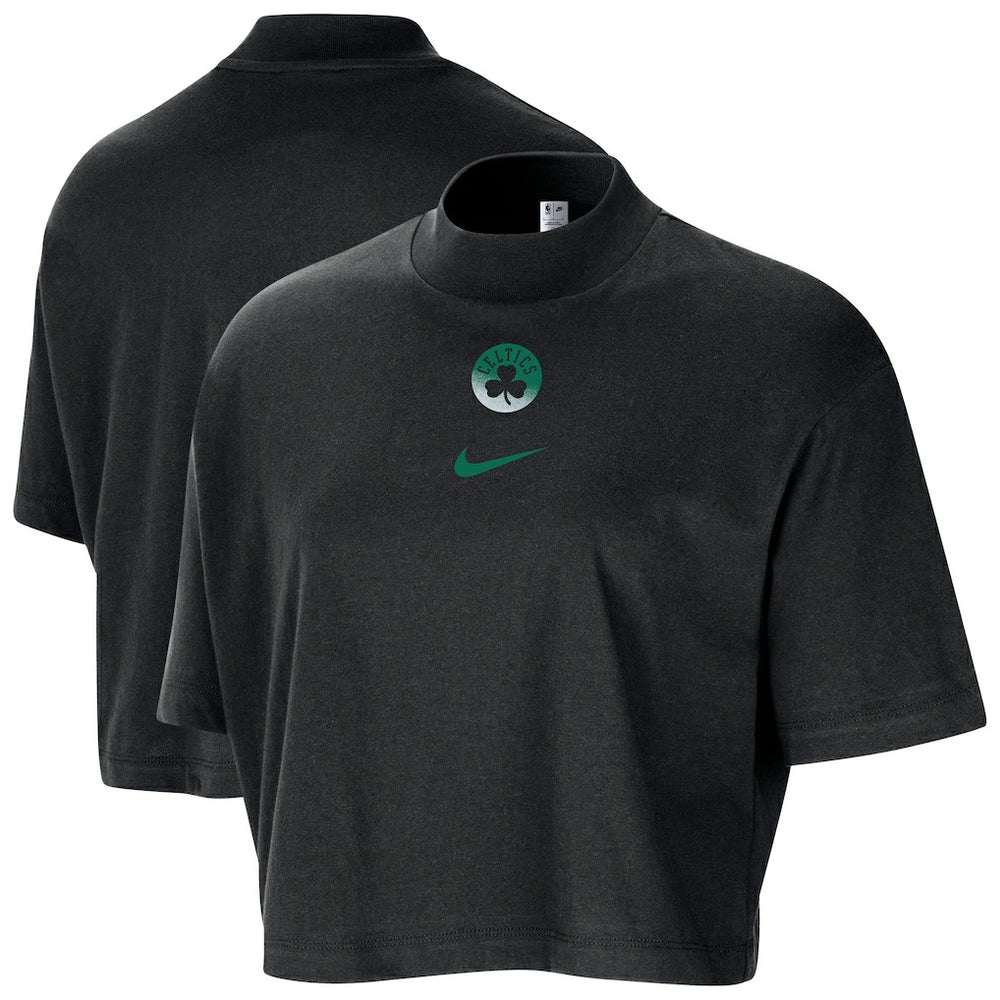 Boston Celtics Women's Courtside Mock Neck Loose Fit Cropped T-Shirt Black | Nike Lifestyle