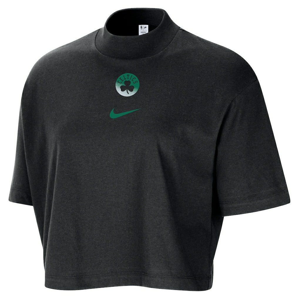 Boston Celtics Women's Courtside Mock Neck Loose Fit Cropped T-Shirt Black | Nike Lifestyle