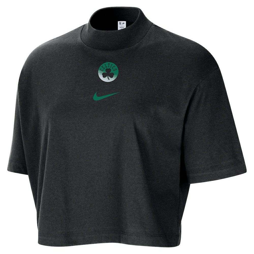 Boston Celtics Women's Courtside Mock Neck Loose Fit Cropped T-Shirt Black | Nike Lifestyle