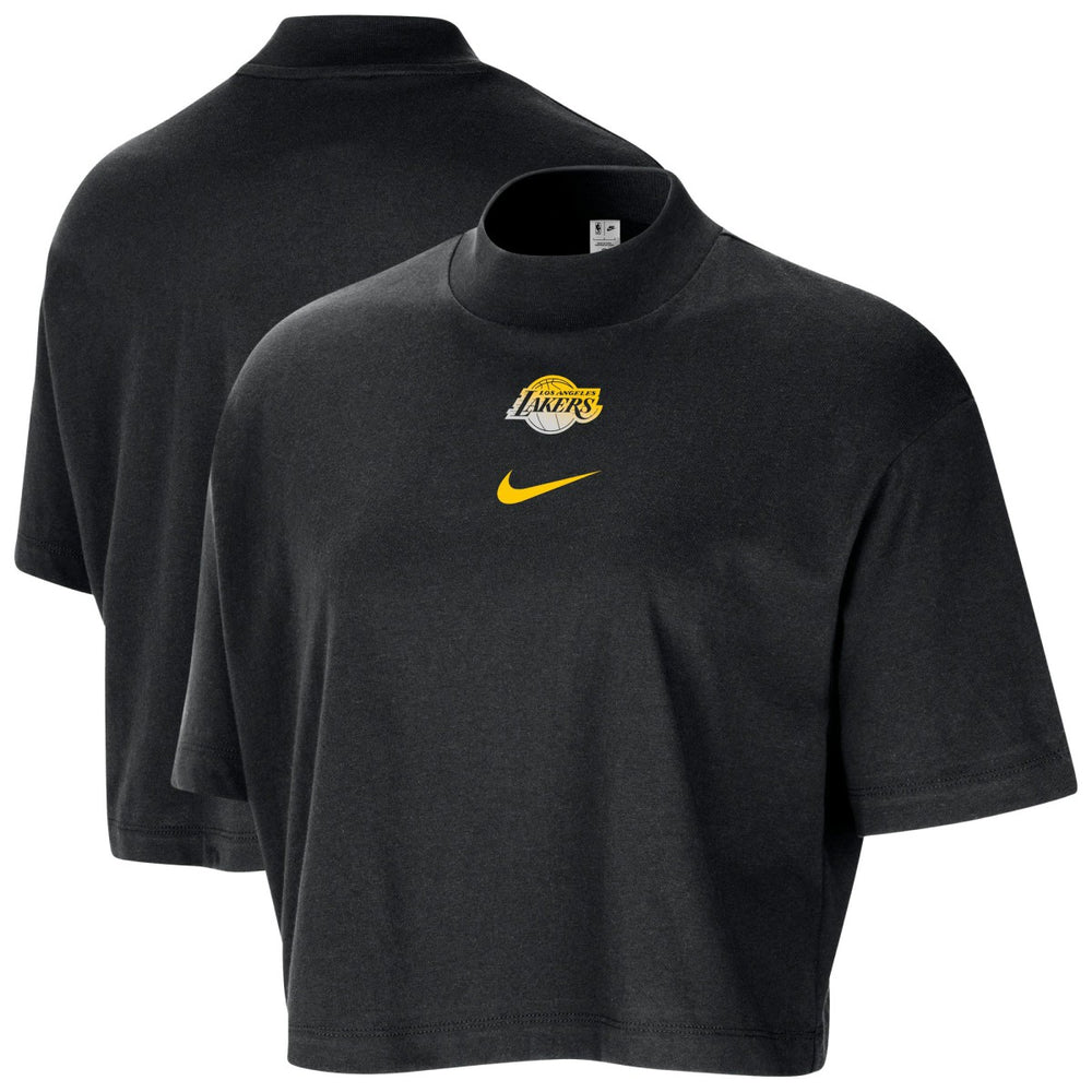 Los Angeles Lakers Women's Courtside Mock Neck Loose Fit Cropped T-Shirt Black | Nike for sale