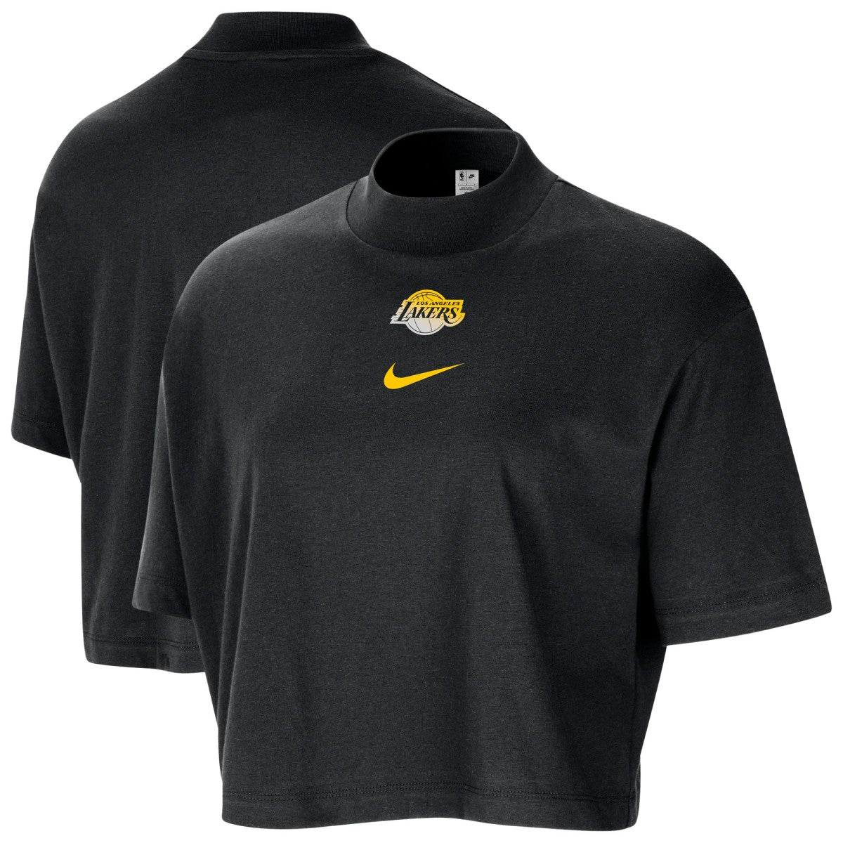 Los Angeles Lakers Women's Courtside Mock Neck Loose Fit Cropped T-Shirt Black | Nike for sale