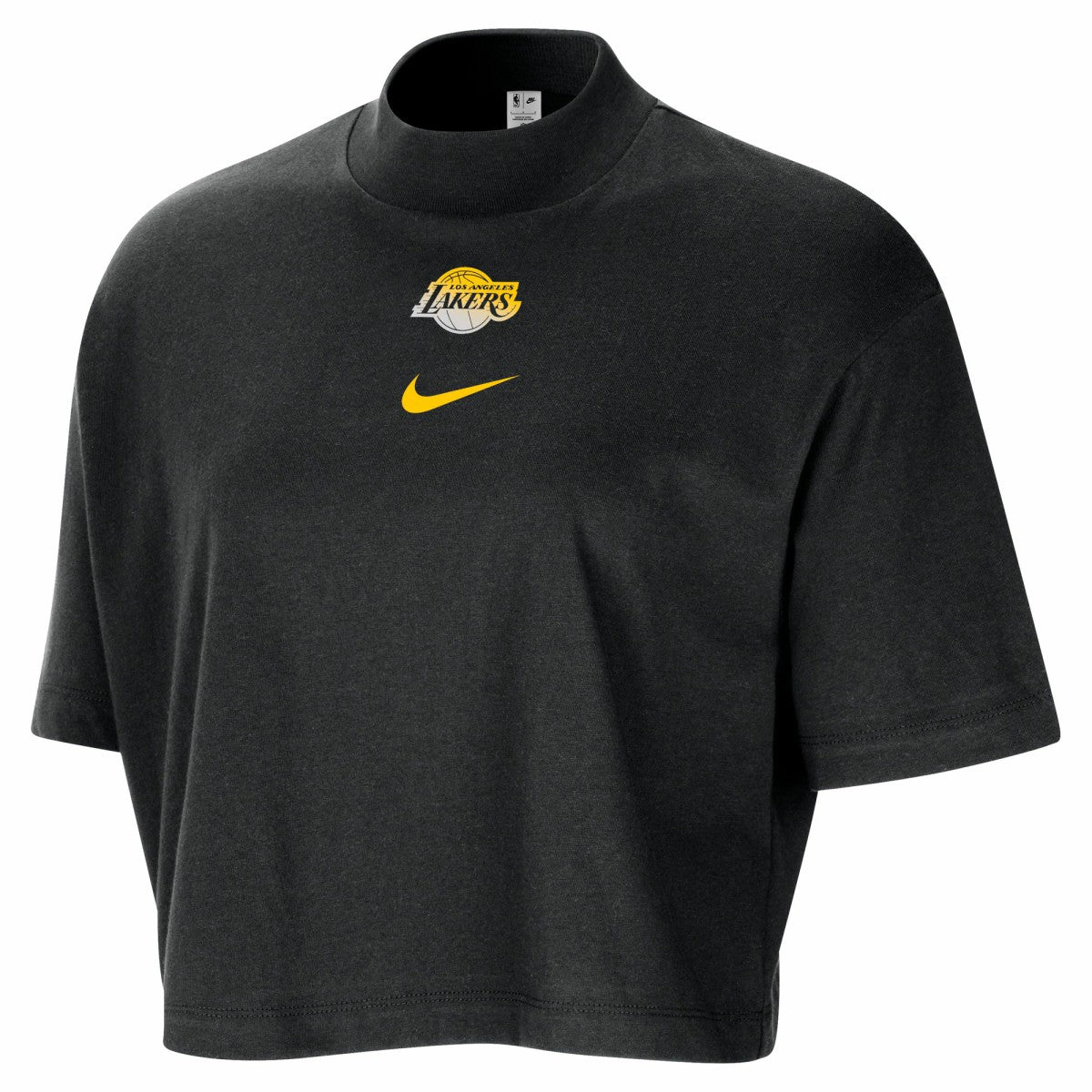 Los Angeles Lakers Women's Courtside Mock Neck Loose Fit Cropped T-Shirt Black | Nike for sale