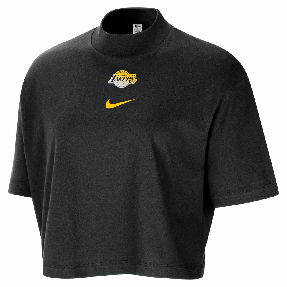Los Angeles Lakers Women's Courtside Mock Neck Loose Fit Cropped T-Shirt Black | Nike for sale