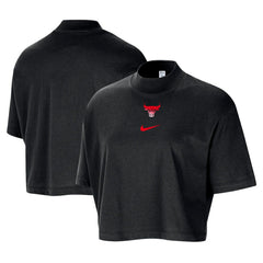 Chicago Bulls Women's Courtside Mock Neck Loose Fit Cropped T-Shirt for sale Black | Nike outlet