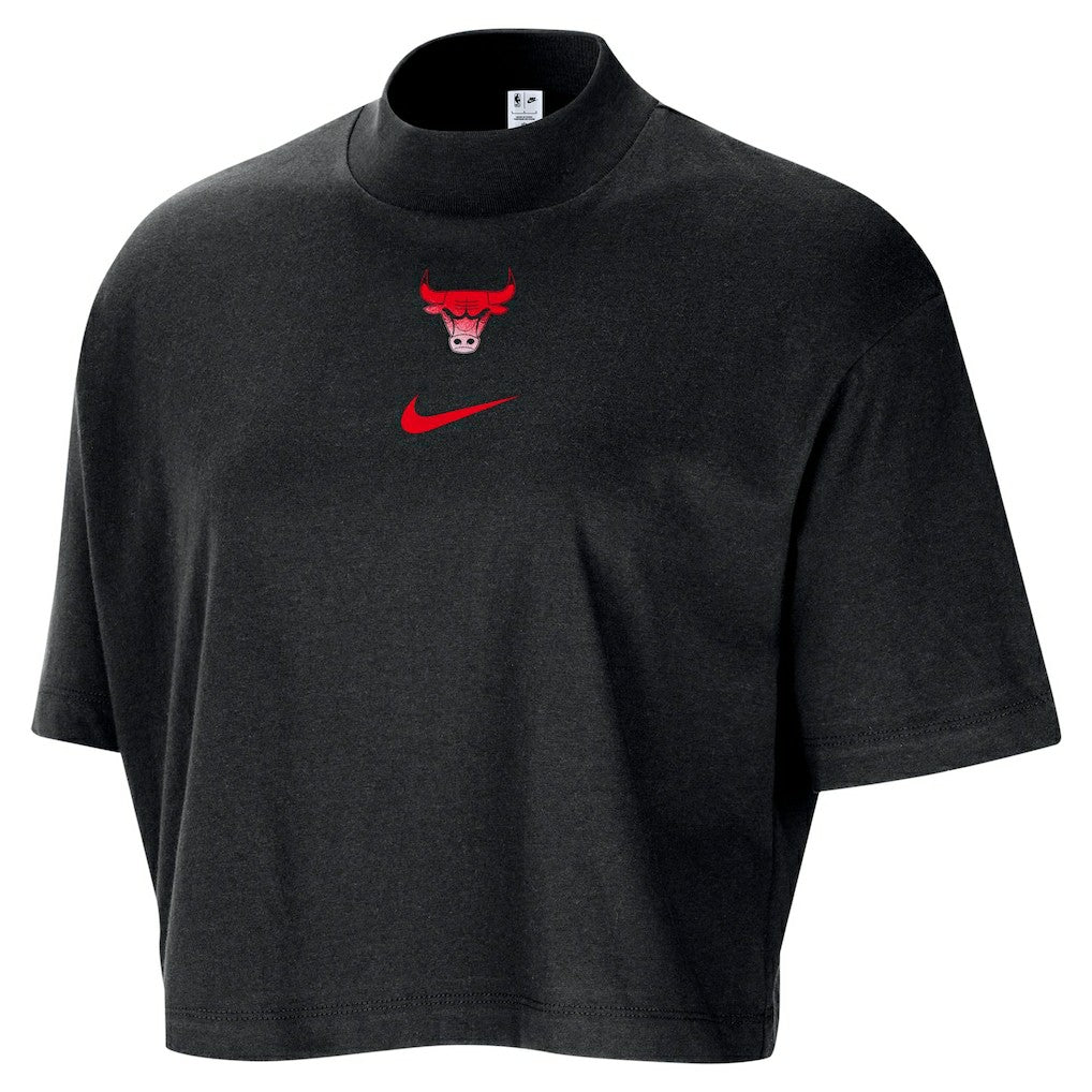 Chicago Bulls Women's Courtside Mock Neck Loose Fit Cropped T-Shirt for sale Black | Nike outlet