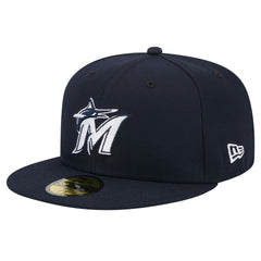 Miami Marlins New Era White Logo 59FIFTY Fitted Hat - Navy - New Era Sale