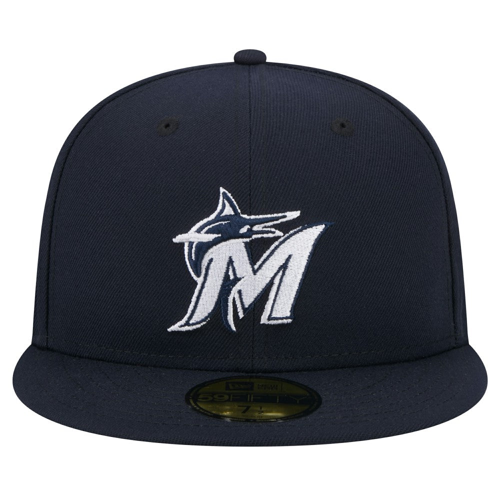 Miami Marlins New Era White Logo 59FIFTY Fitted Hat - Navy - New Era Sale