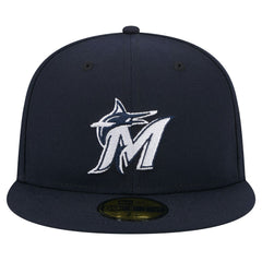Miami Marlins New Era White Logo 59FIFTY Fitted Hat - Navy - New Era Sale