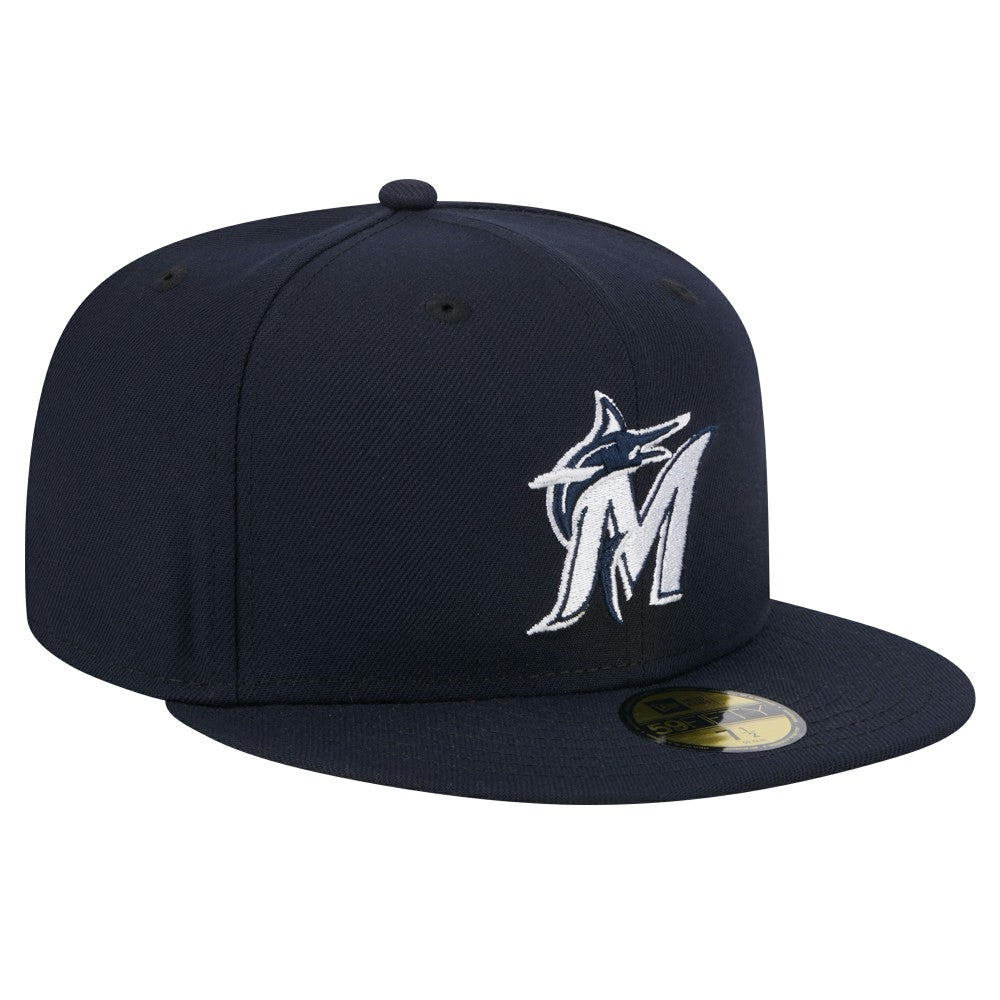 Miami Marlins New Era White Logo 59FIFTY Fitted Hat - Navy - New Era Sale