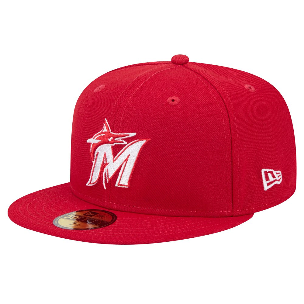 Miami Marlins New Era White Logo 59FIFTY Fitted Hat - Red - New Era on Sale
