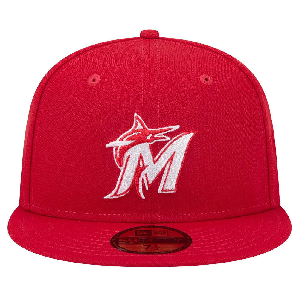 Miami Marlins New Era White Logo 59FIFTY Fitted Hat - Red - New Era on Sale