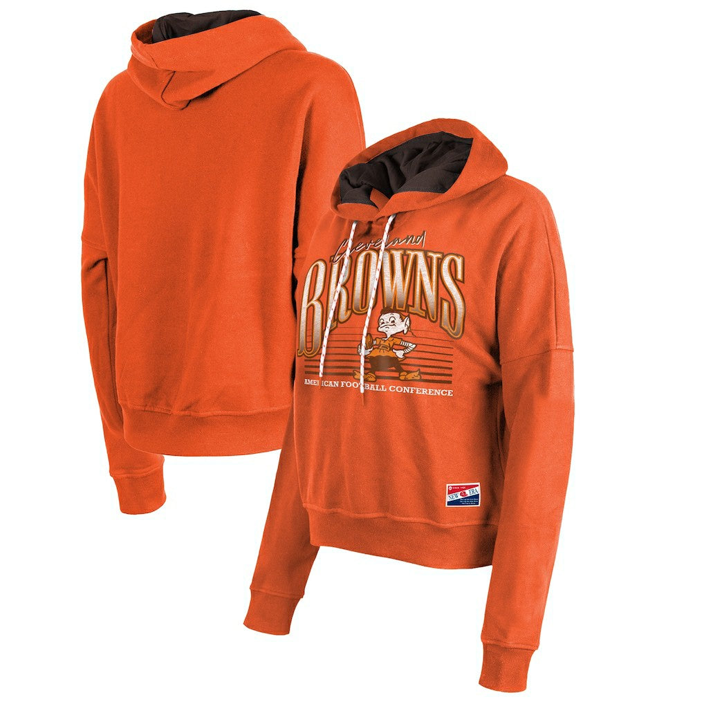 Cleveland Browns New Era Women's Throwback Boxy Pullover Hoodie Orange
